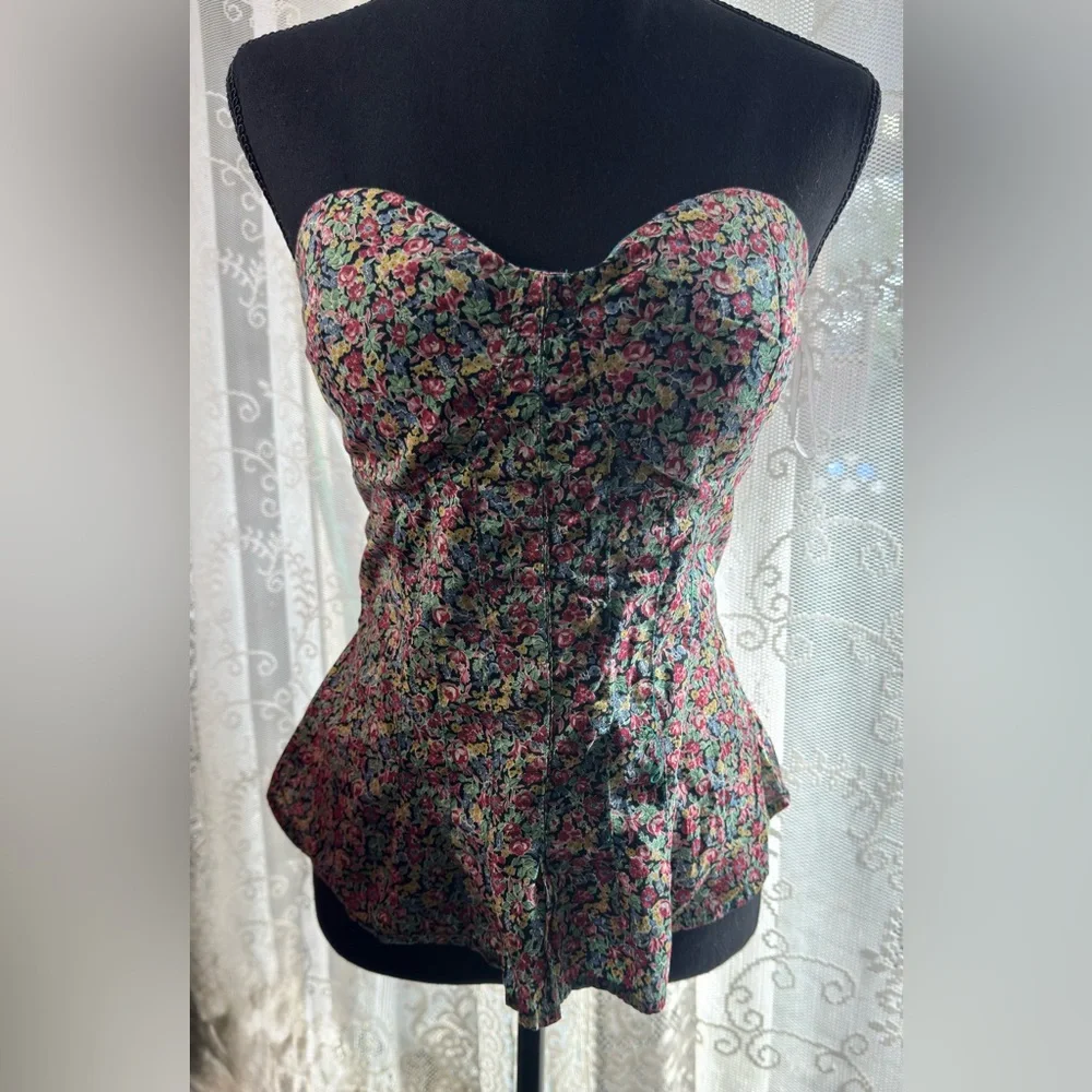American Rag CIE Women’s Sz Medium Cotton Floral Ruffle Strapless Blouse Top - Picture 6 of 6